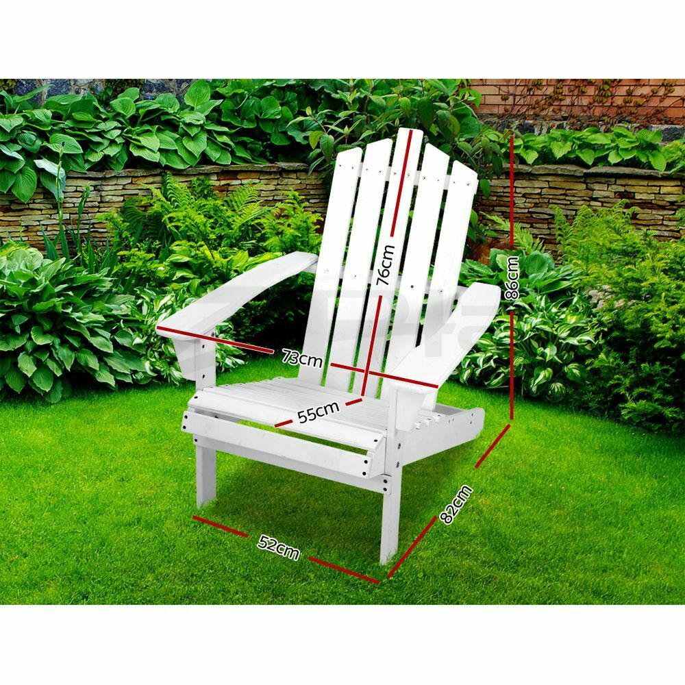 Gardeon Adirondack Outdoor Chairs Wooden Beach Chair Patio Furniture Garden White
