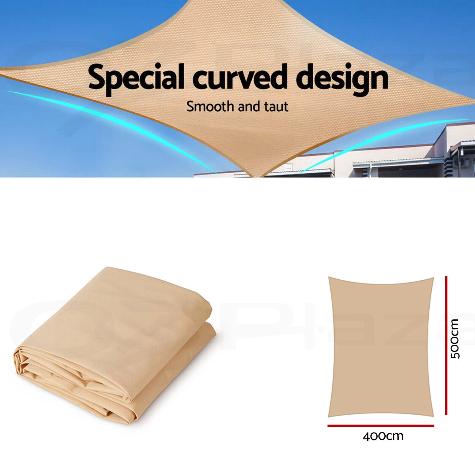 Instahut Waterproof Shade Sail 4x5m Rectangle Sand 95% Shade Cloth