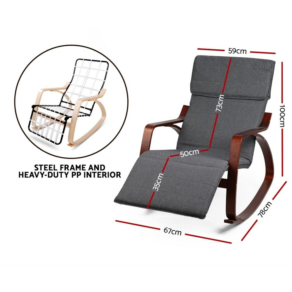 Artiss Rocking Armchair Footrest Nursing Charcoal Afton