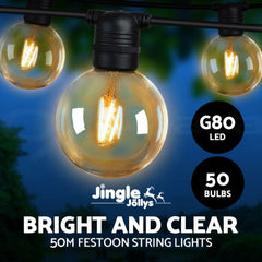 Jingle Jollys 50m LED Festoon Lights String Lighting LED Outdoor Garden Bulb