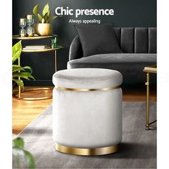 Artiss Ottoman Foot Stool Round Velvet Grey
