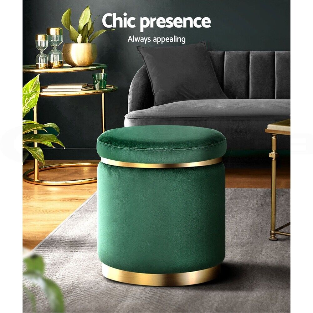Artiss Ottoman Foot Stool Round Velvet Green
