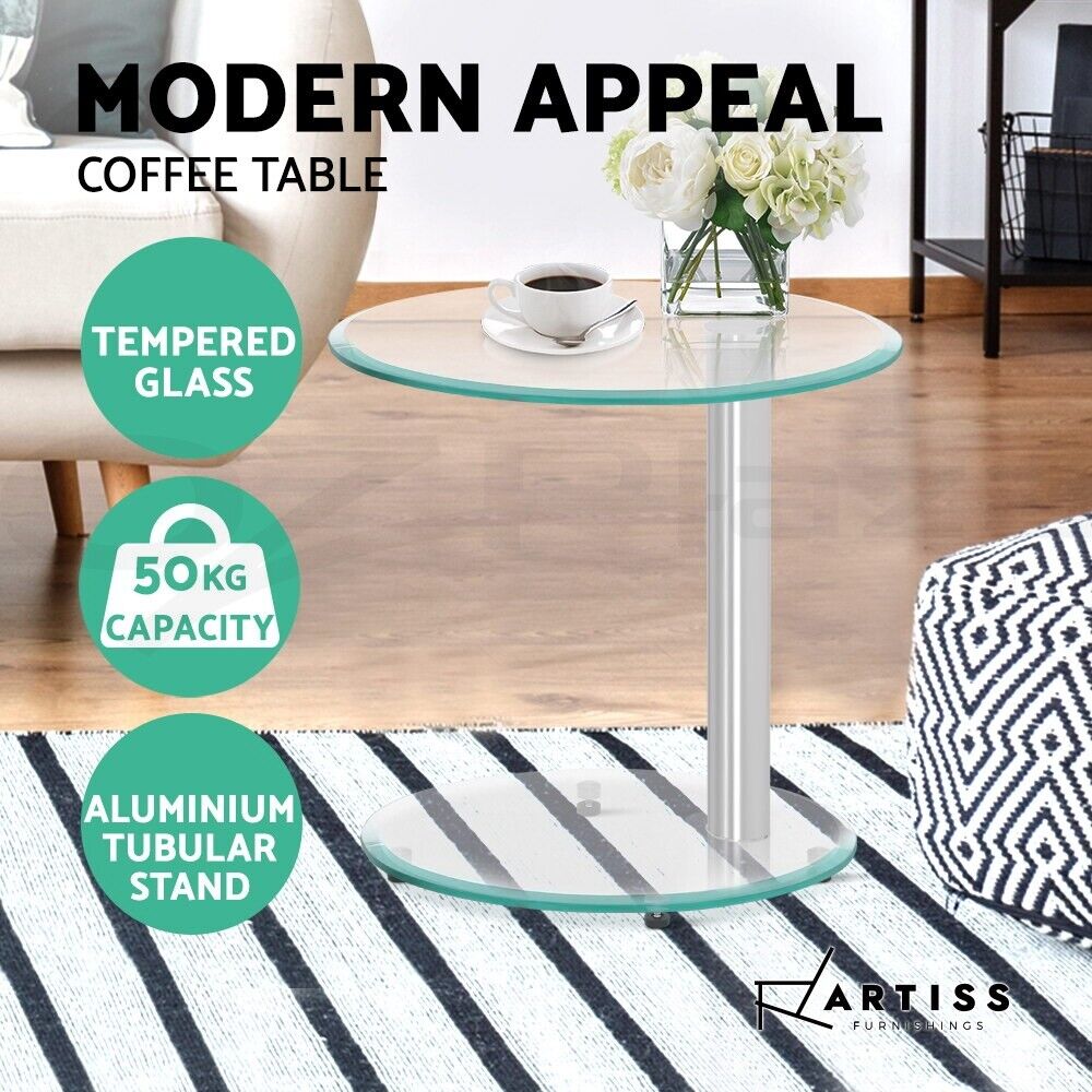 Artiss Coffee Table Oval Tempered Glass Side End Beside Tables Cafe 45cm