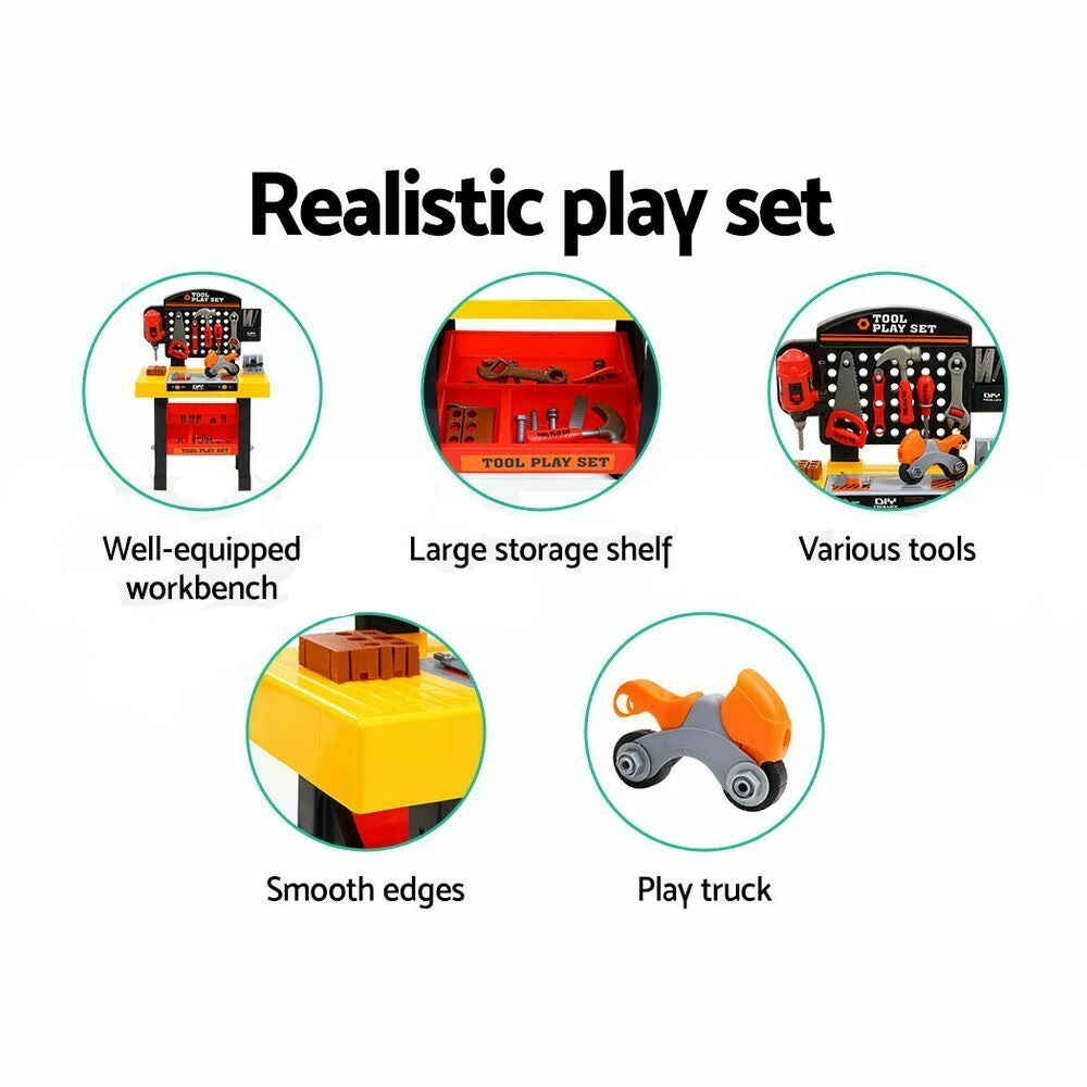 Keezi Kids Pretend Workbench DIY Tools 54 Piece Children Role Play Toys Black