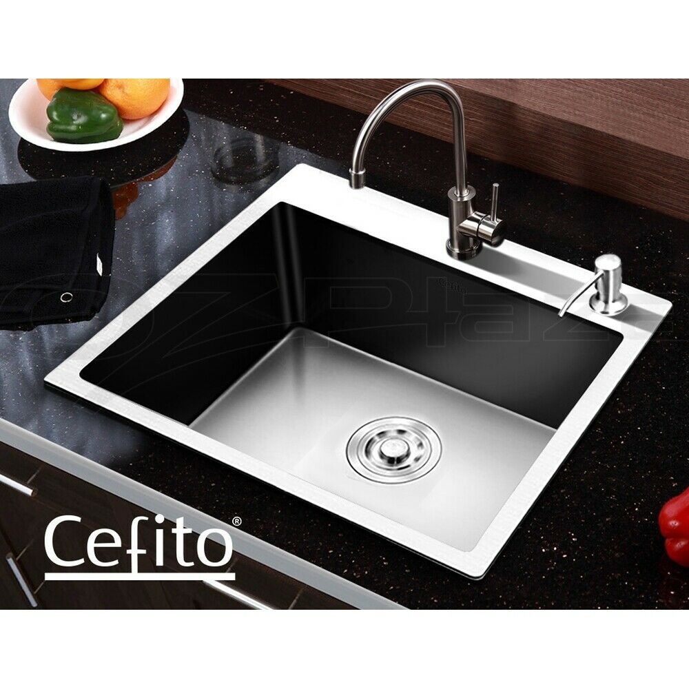 Cefito Kitchen Sink 55X45CM Stainless Steel Basin Single Bowl Extra Hole Silver