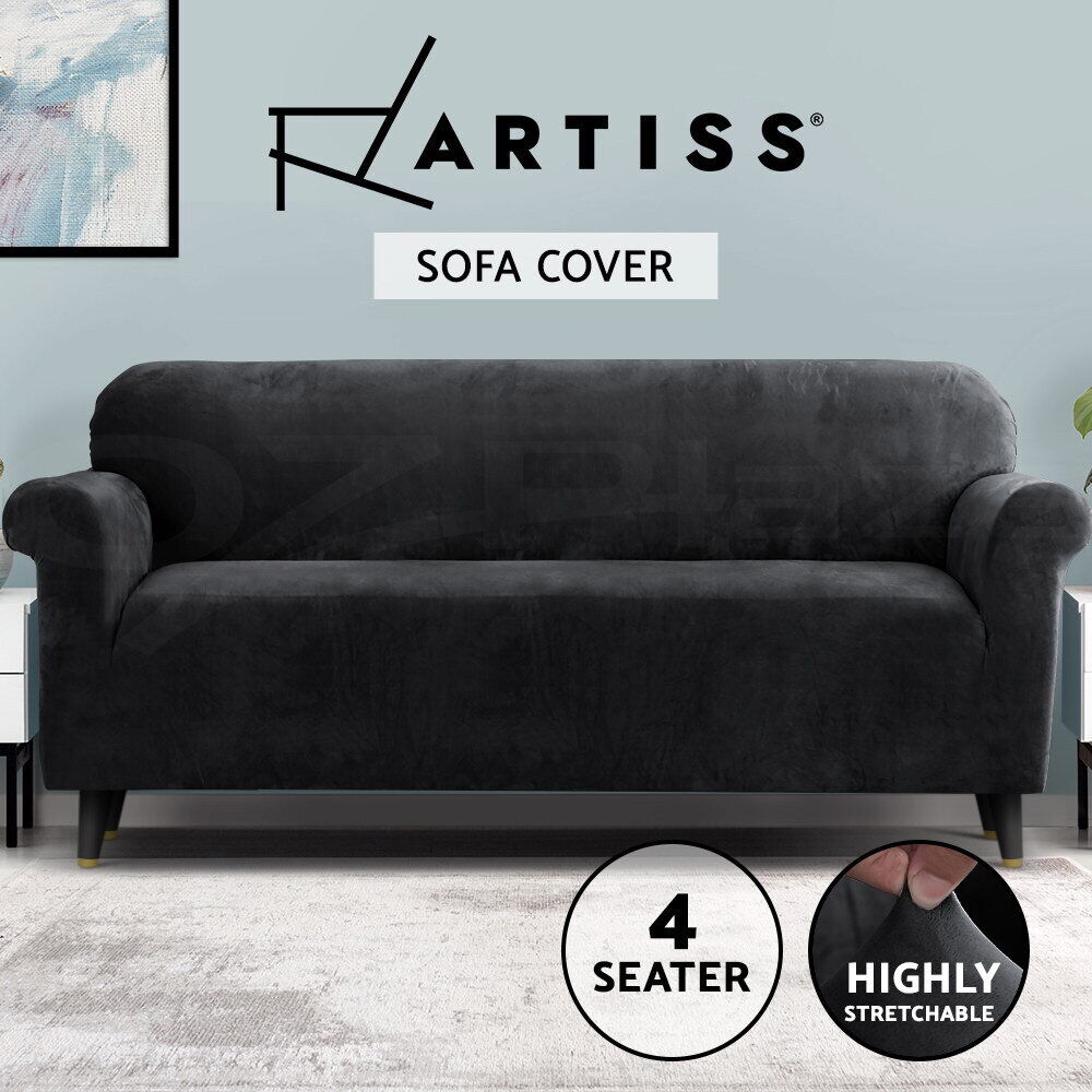 Artiss Sofa Cover Couch Covers 4 Seater Velvet Black