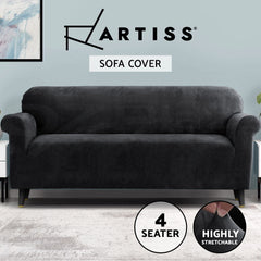 Artiss Sofa Cover Couch Covers 4 Seater Velvet Black