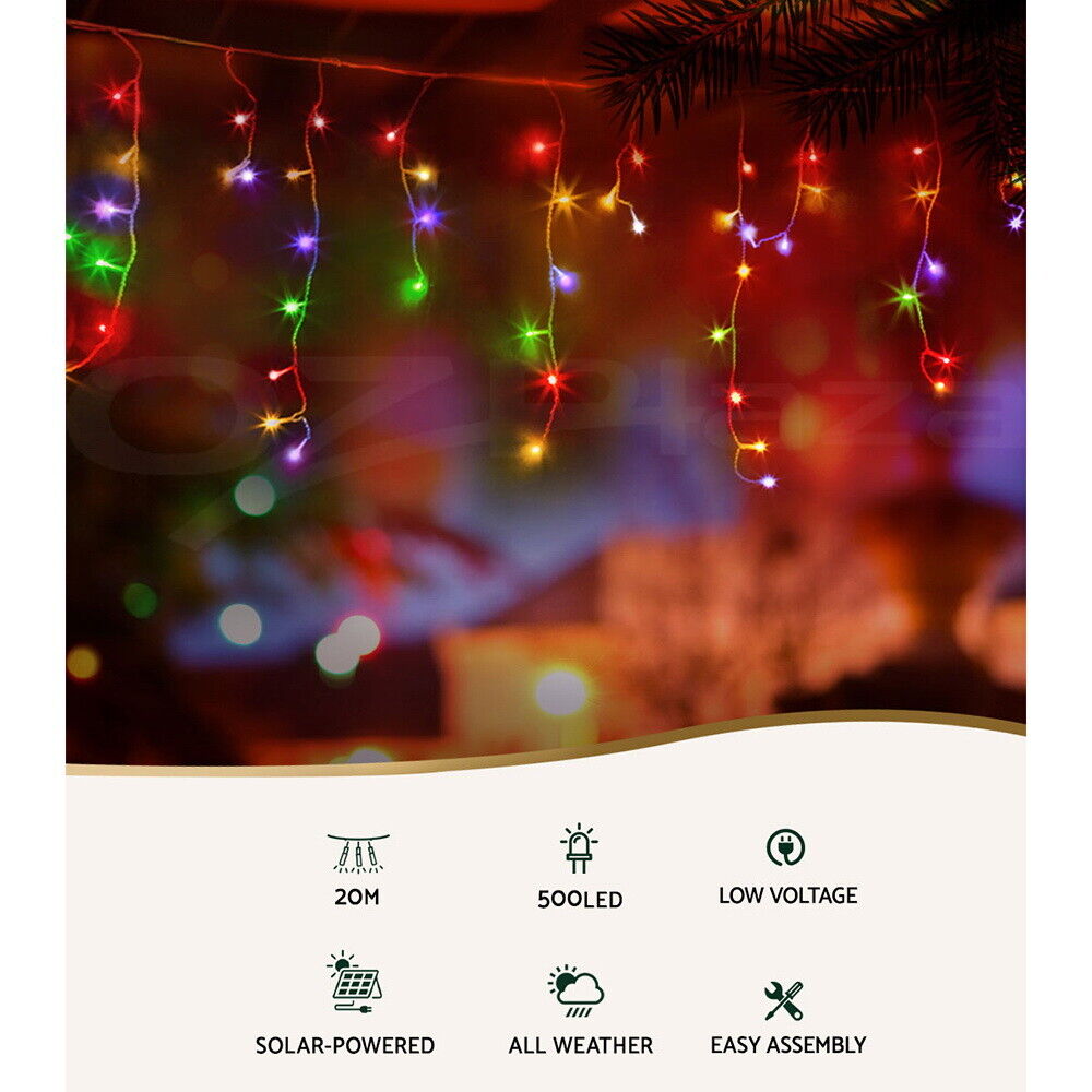 12.5M Christmas Lights Solar Icicle String Light Multi Colour Jingle Jollys