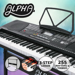 Alpha 61 Keys Electronic Piano Keyboard Digital Electric w/ Stand Lighted Black