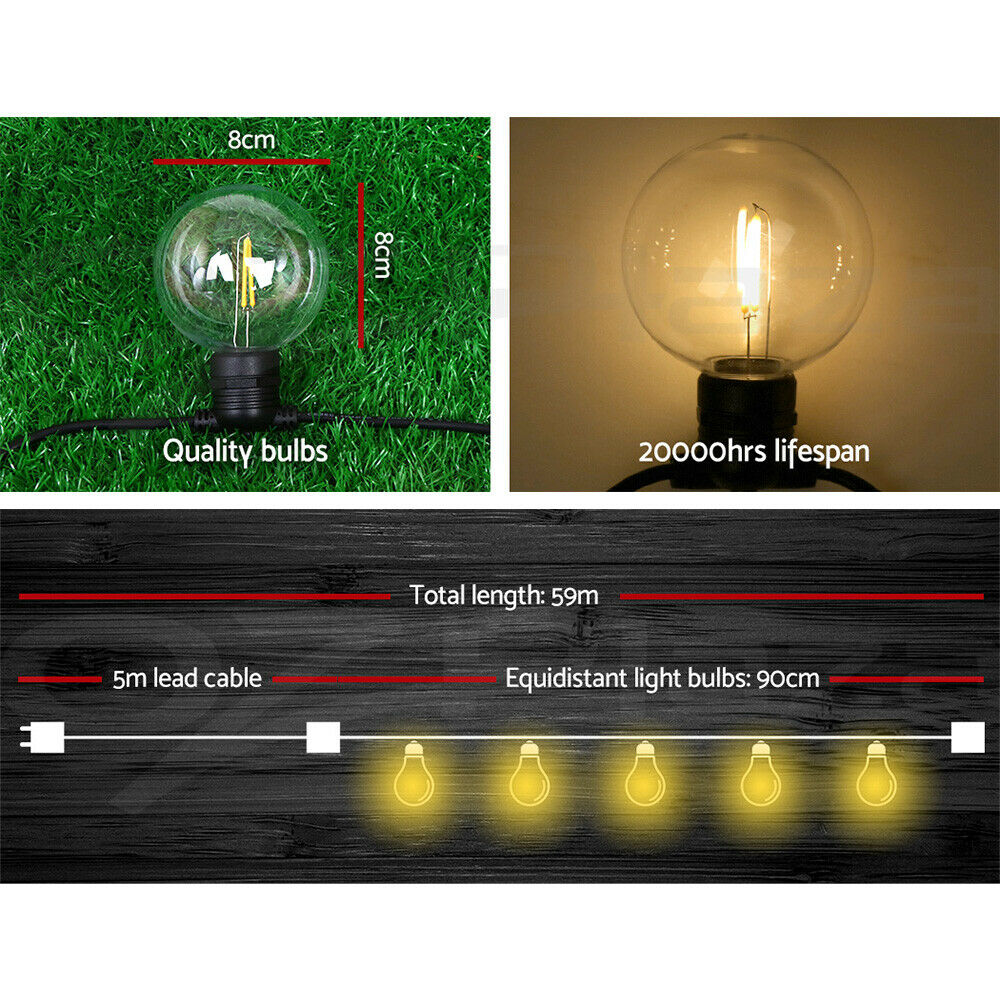 Jingle Jollys 59m LED Festoon Lights String Lighting LED Outdoor Garden Wedding