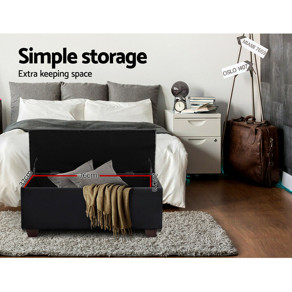 Artiss Storage Ottoman Blanket Box 80cm Leather Black