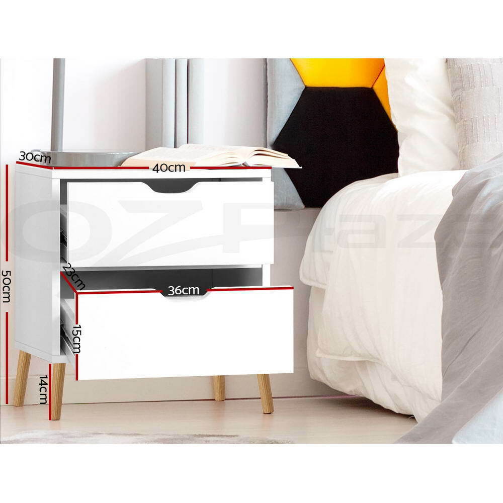 Artiss Bedside Table 2 Drawers - BODEN White