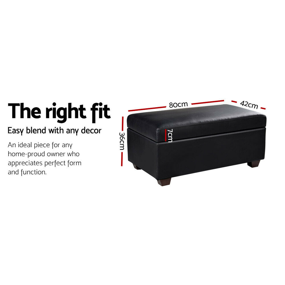 Artiss Storage Ottoman Blanket Box 80cm Leather Black