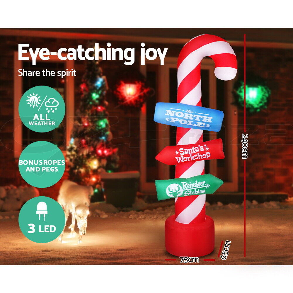 Jingle Jollys Christmas Inflatable Candy Pole 2.4M Illuminated Decorations